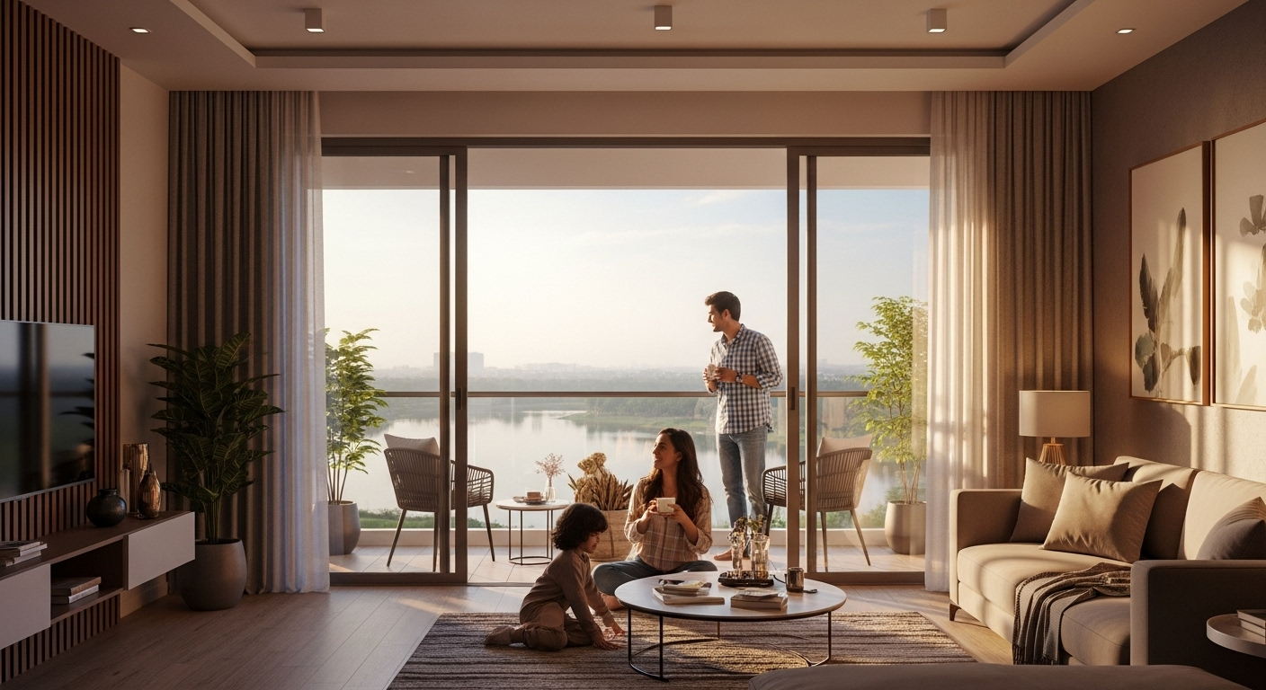 Lakeside view of the luxury apartments